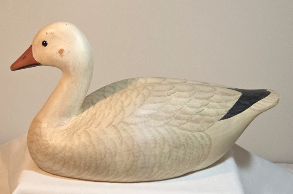 Hand Carved Bob May Snow Goose Decoy Signed 1992 Vermont Folk Art